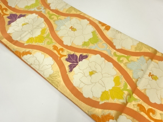 JAPANESE FUKURO OBI / WOVEN PEONY ARABESQUE